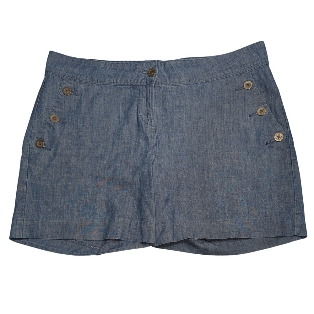 Isaac Mizrahi New York Womens Size 12 Blue Chambray Sailor Shorts 100% Cotton